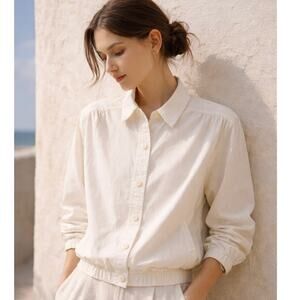 Vintage 80s White Minimalist Jacket Top | Made in USA | French Chic